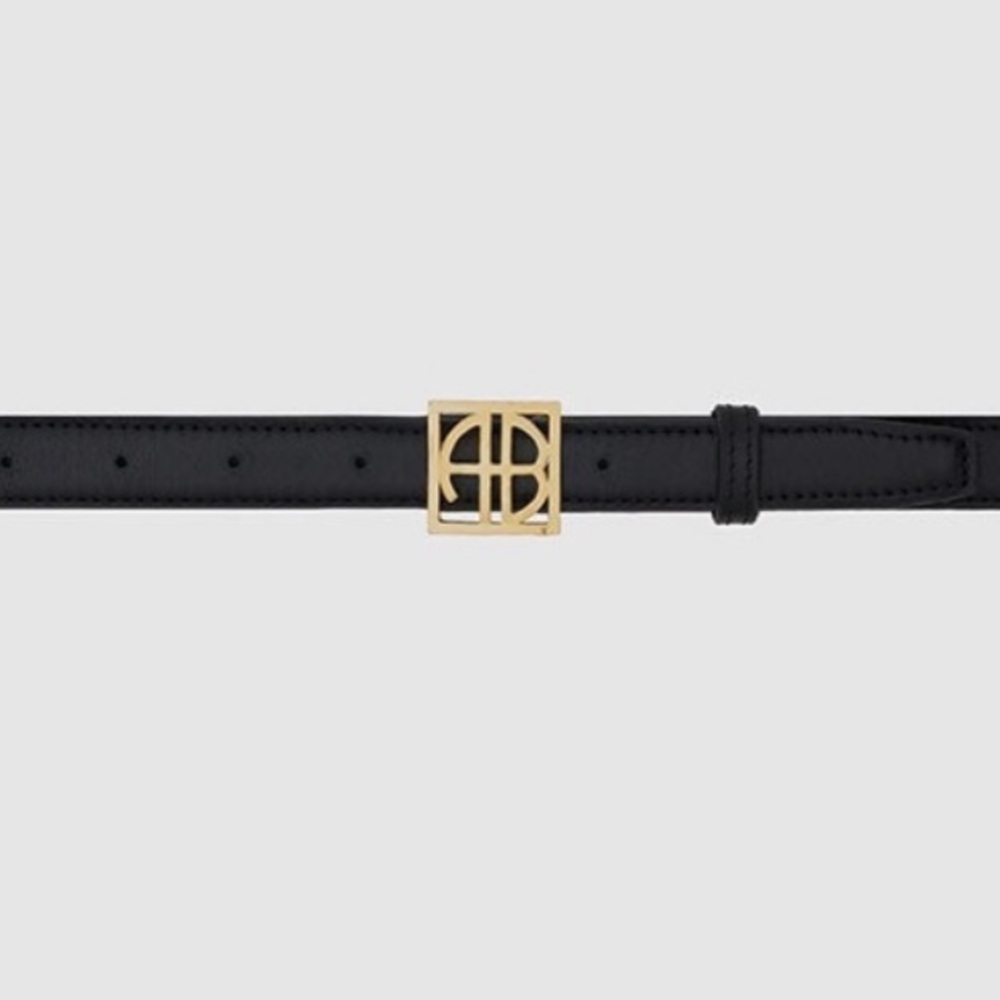 NWT Anine Bing AB Monogram Leather Belt in Black with Gold Hardware